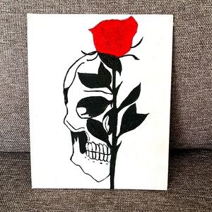 Custom canvas “rose skull“ 8in x 10in